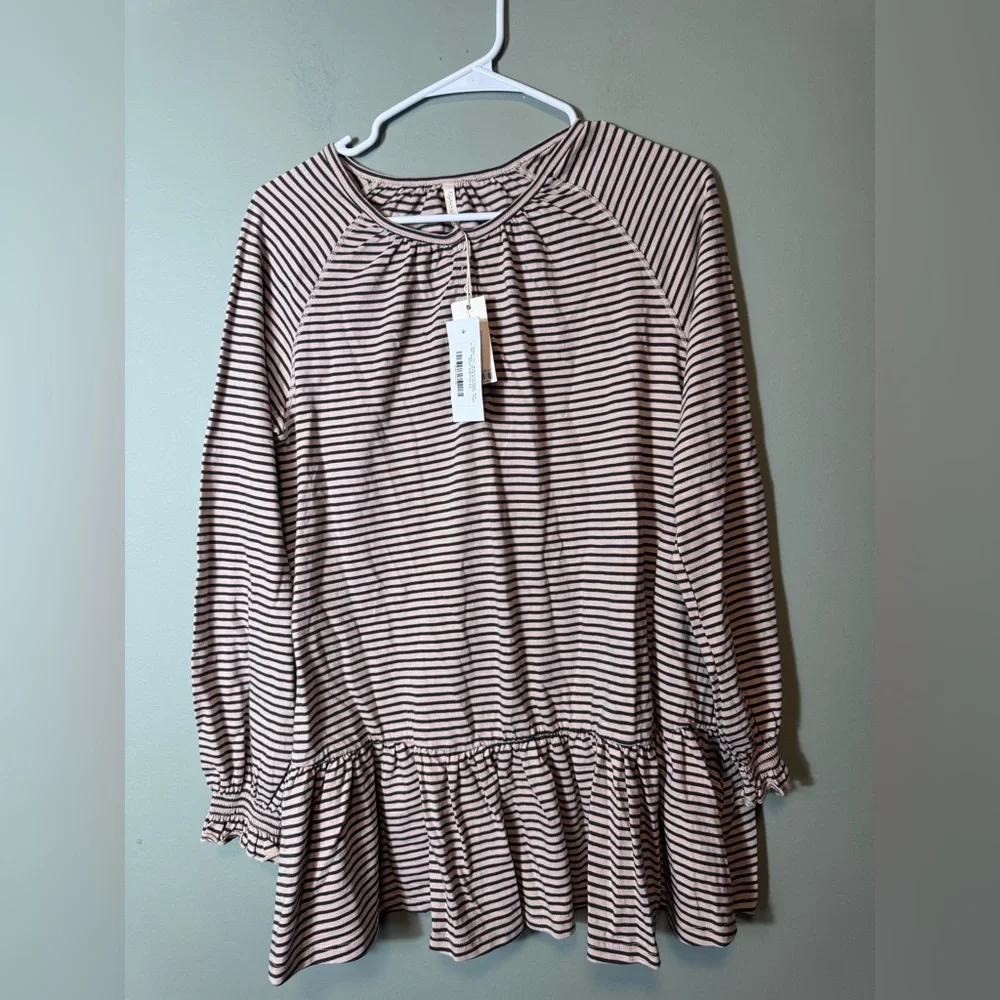 Rylee + Cru Girls NWT Stripe‎ Swing Dress Oat/Black Stripe 12-14Y MSRP $58
